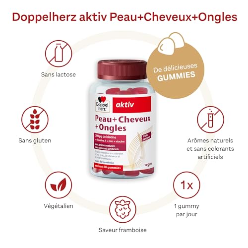 Doppelherz Peau+Ongles+Cheveux Vegan Gummies Pour Femmes - Gestion de Stress et Soin des Cheveux, Ongles et Peau - 60 Gu