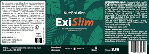 ExiSlim par Nutrisolution - Brûleur de Graisse Puissant Vegan | Fabriqué en France | Soutien Perte de Poids | 60 Gélules