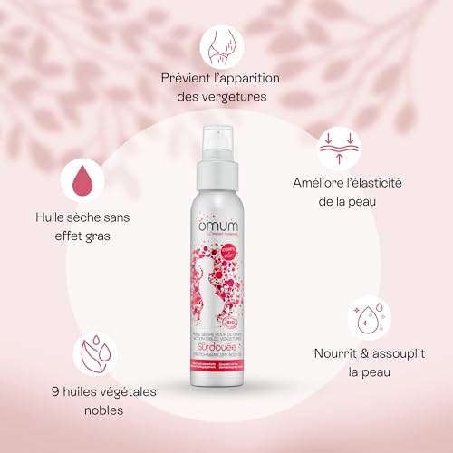 OMUM Surdouée Huile Vergetures 100% Naturelle - Peau Nourrie et Élastique pour la Grossesse - Compatible dès le 1er Mois