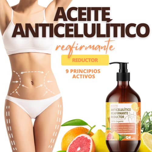 QKnatur Huile Anti-Cellulite Raffermissante Éprouvée pour Femme - 9 Principes Actifs Naturels pour Massage Maderothérapi