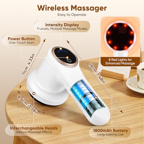 Anti-Cellulite Massager Portable avec 8 Accessoires Interchangeables – Défatigant pour Corps, Jambes, Ventre, Bras