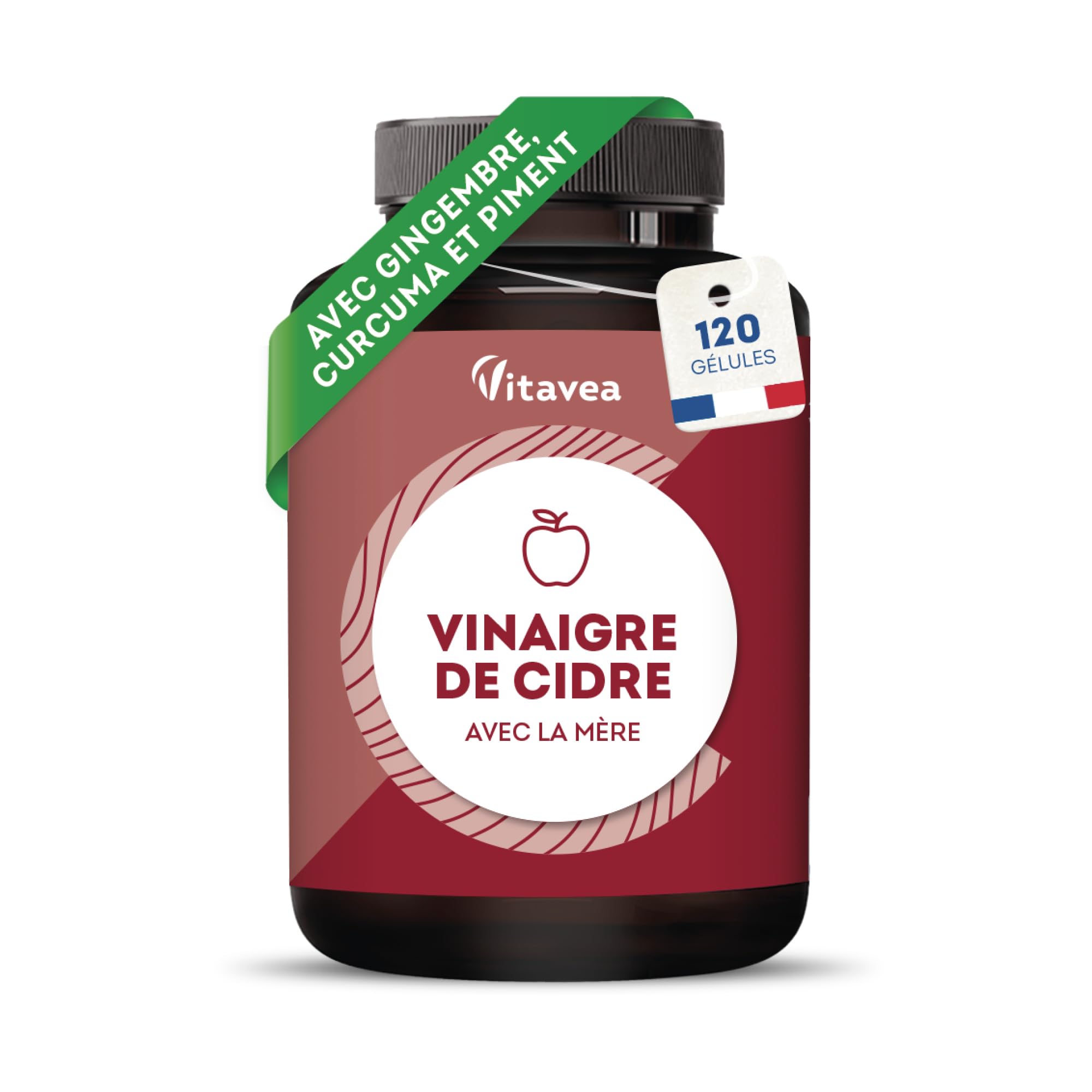 Vitavea Vinaigre de Cidre Gélules 1500 mg avec la Mère - Complexe avec Piment, Gingembre et Curcuma - 120 Gélules Vegan 