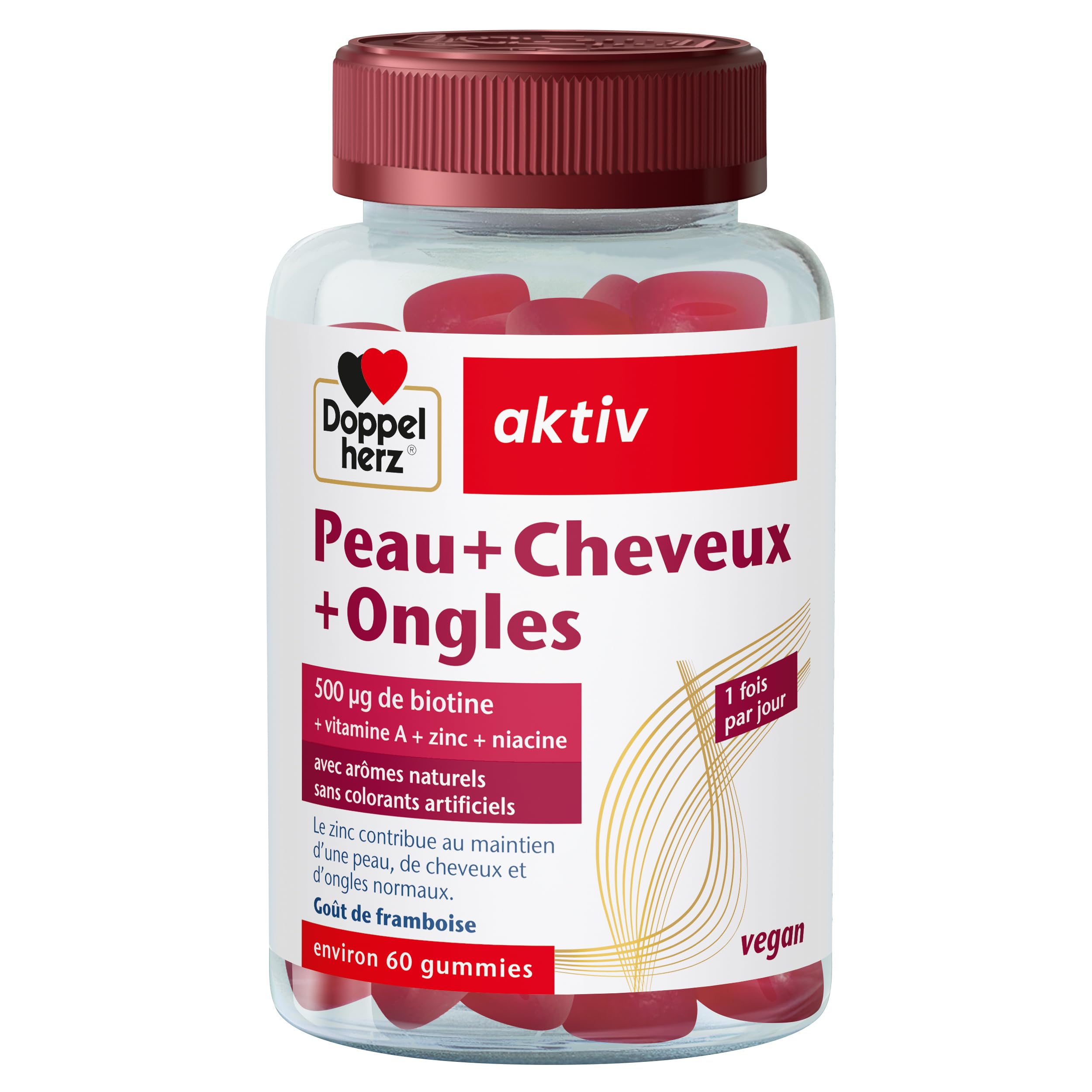 Doppelherz Peau+Ongles+Cheveux Vegan Gummies Pour Femmes - Gestion de Stress et Soin des Cheveux, Ongles et Peau - 60 Gu